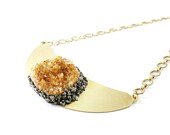 Citrine necklace: druzy jewelry gold drusy stone pyrite