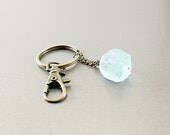 Crystal keychain: beaded key chain blue quartz accessory for men for women raw rough