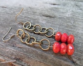 Red Jump Ring Chain Earrings