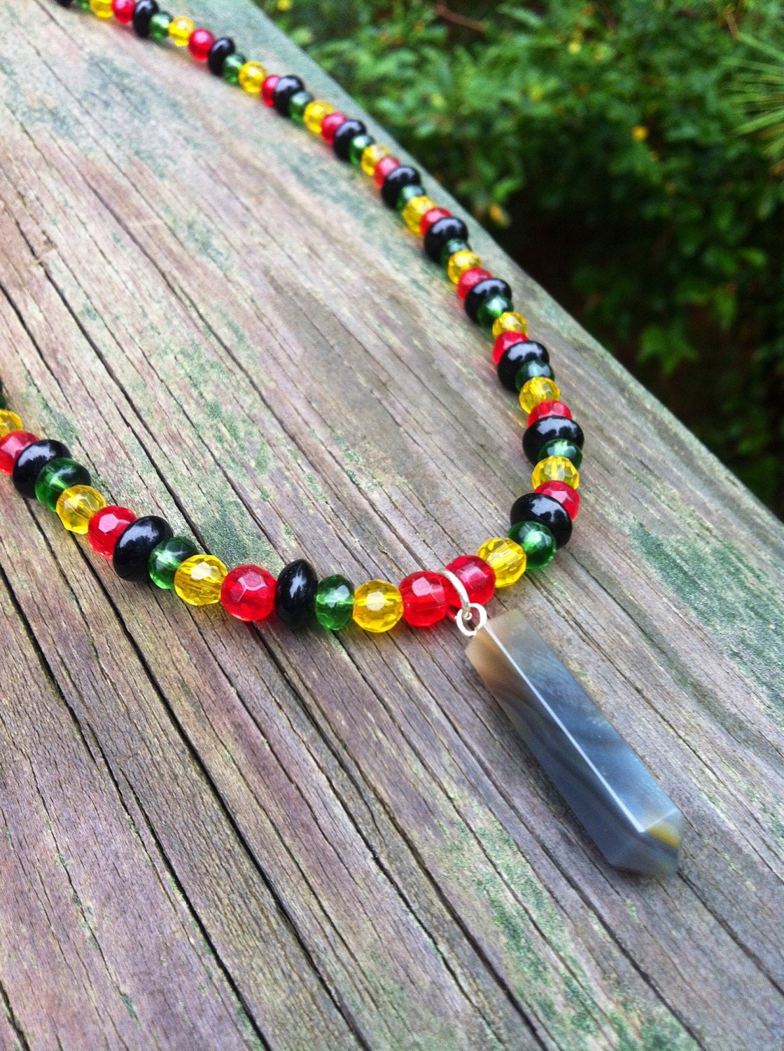 Jasper Pendant, Jasper Point Pendant, Rasta Necklace with Jasper Point, Unisex Necklace