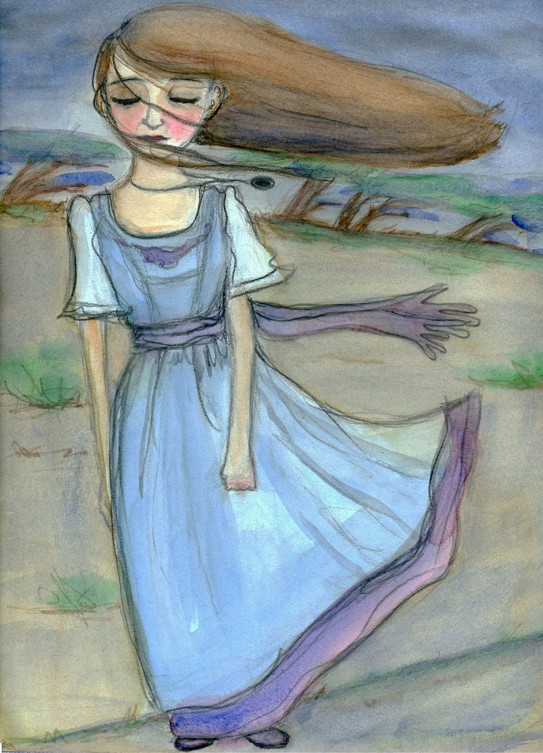 The Calm Before the Storm...,  An Illustrated Edwardian Inspired Watercolor Wall Art Print