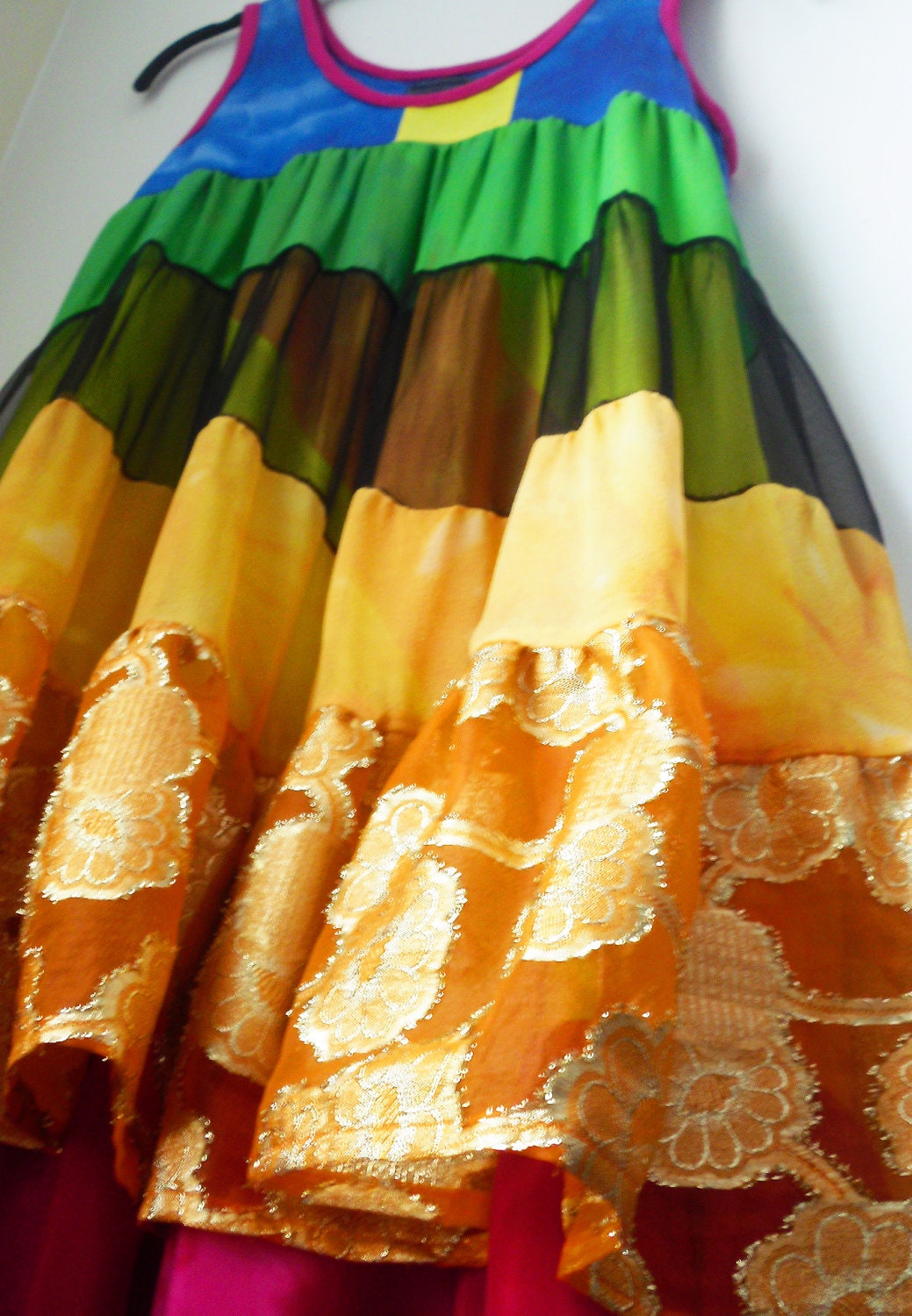 The Ruffle Dress in hand dyed silk.