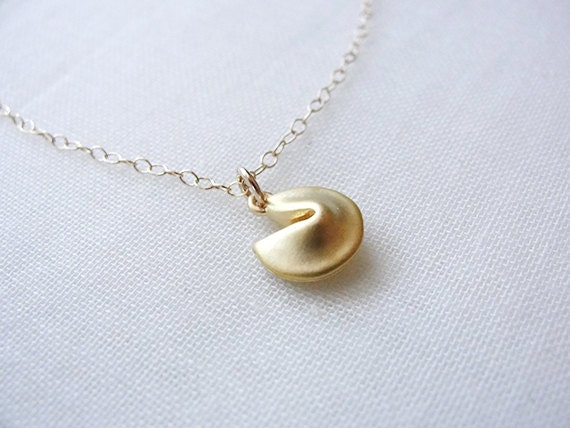 Gold fortune cookie necklace - fortune cookie on gold filled necklace