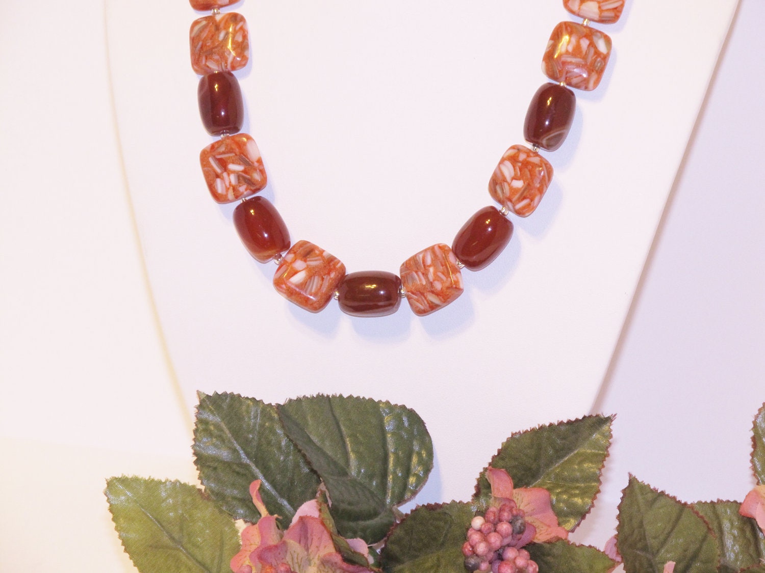 Make a Bold Statement with this Red-Orange Mother of Pearl Resin Beads and Carnelian Necklace
