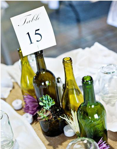 Table Number Holder-Bottle centerpiece-Bottle Vases-Recycled Bottles-Set of 4-Wedding Decoration-Shaby Chic-Farm Chic-Flower Vase
