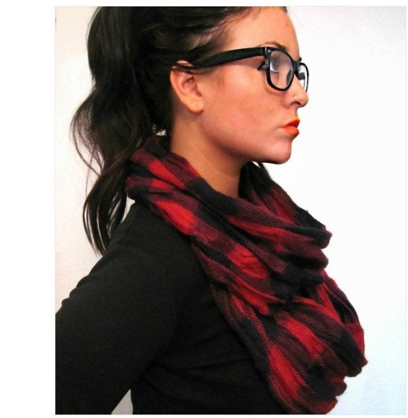 FREE SHIPPING - Hipster Style Plaid Scarf, Red Plaid Infinity Scarf, Plaid Scarf, Winter Scarf, Fall Scarf (women, teen girls)