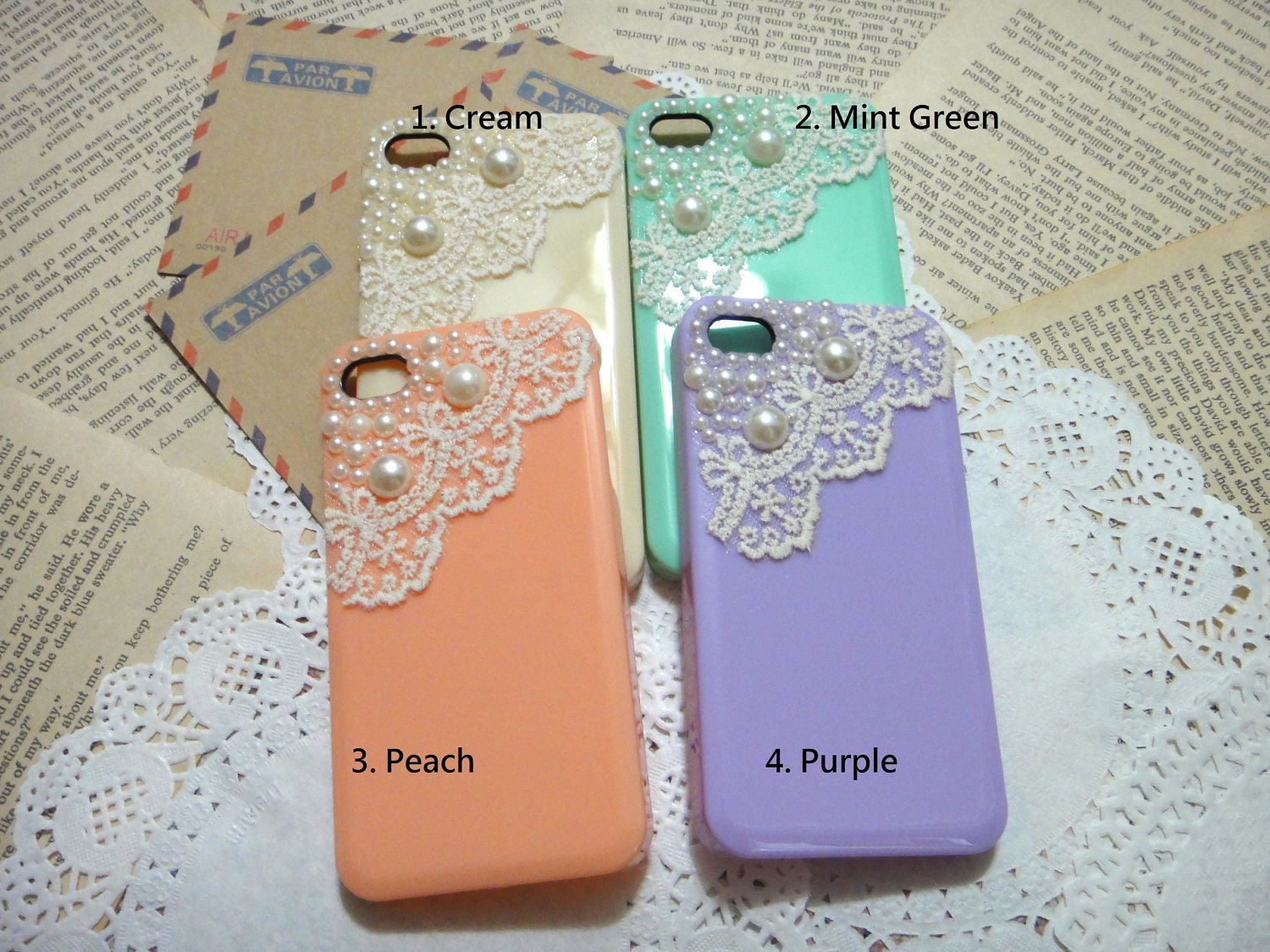 ON SALE - 4 color choices - Lace Pearl iPhone Case fits for iPhone 4 Case, iPhone 4s Case, iPhone 4 Hard Case, iPhone Case