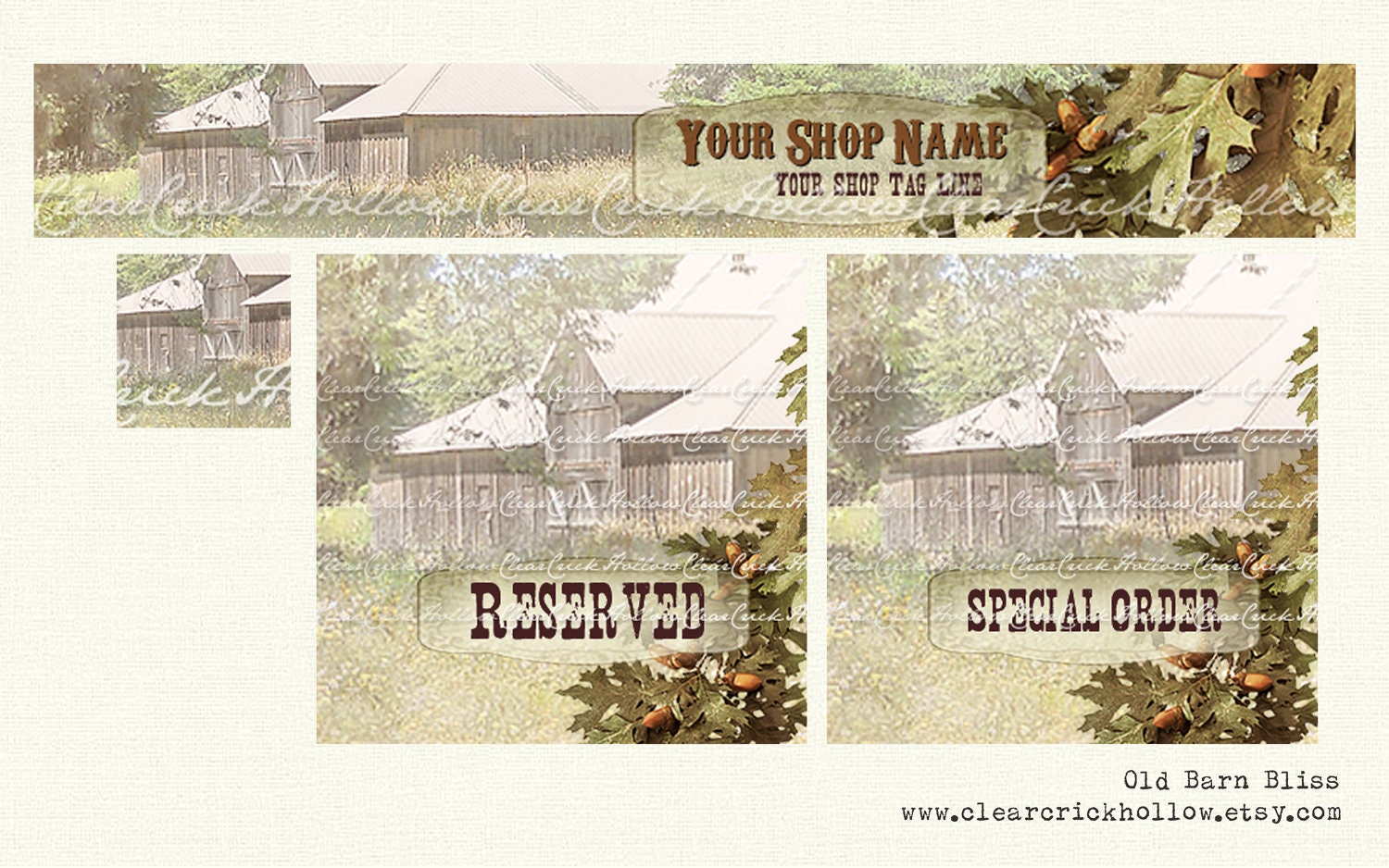 Etsy Shop SET 1 Banner Avatar Reserved Special Order Digital Art - Premade vintage style Old Barn Bliss pattern rustic pasture