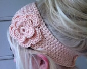Crochet Flower Headband/ Earwarmer - Pick your color- peach