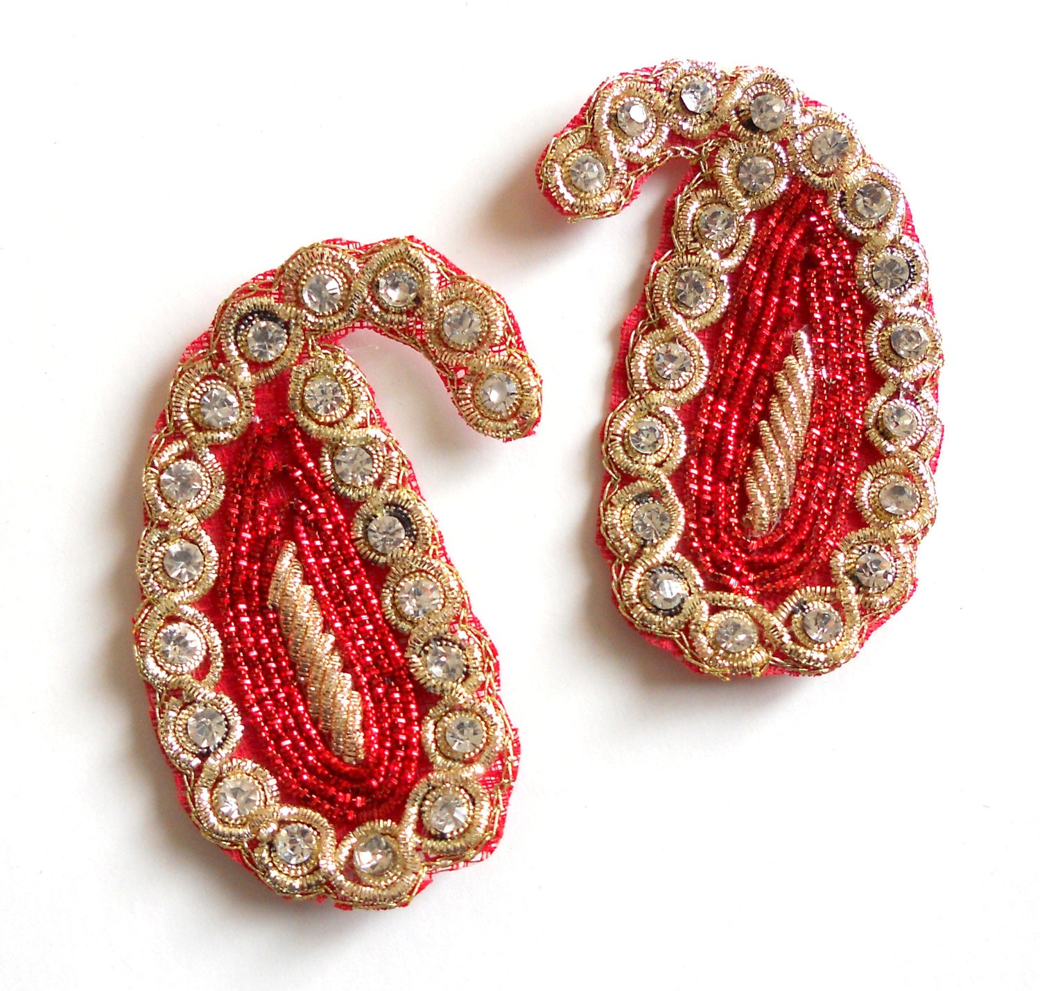 Paisley Appliques. Red. Blue. Green Silver Bullion Applique. Indian Paisley Appliques with rhinestone