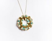 Gold Hoop Flower neckalce, Pendant, aquamarine, olive green, turquoise, Light blue Opal, Wedding, Gold necklace, Bridal.