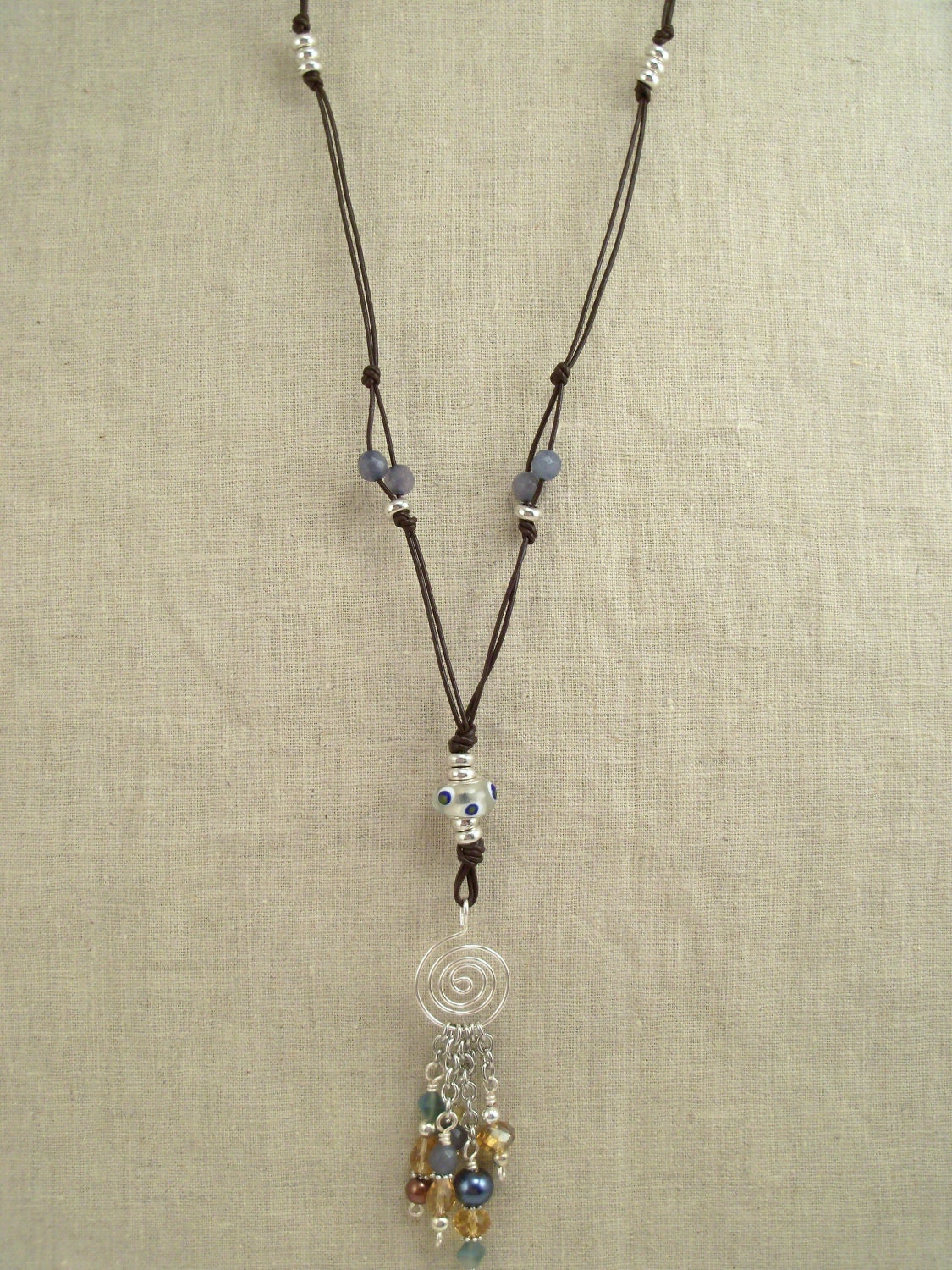 Handmade Bohemian Leather Beaded Spiral Necklace