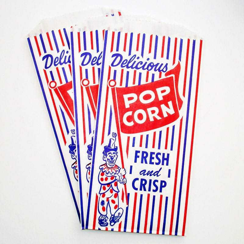 100 Clown Popcorn Bags - Fun Retro Circus Popcorn Bags Il_170x135