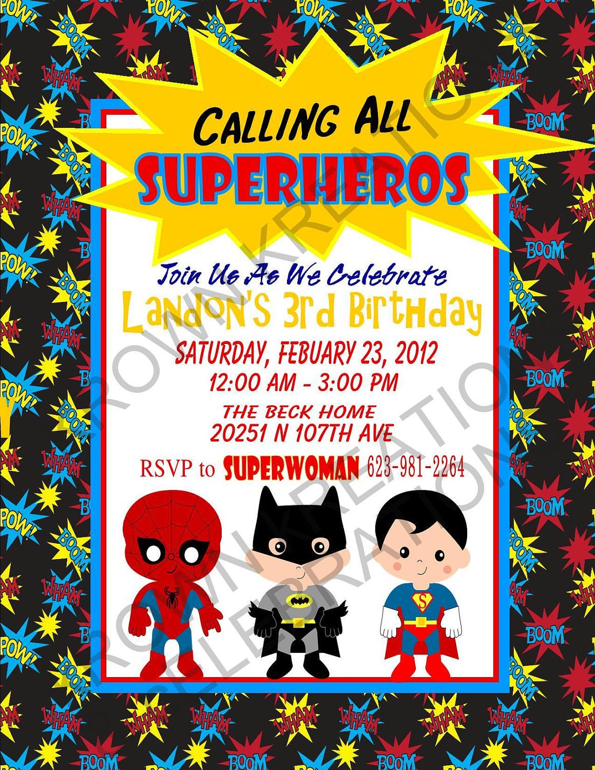 SUPER HERO Invitation- SuperHero party for Spiderman, Superman and Batman - Boy Birthday Party Il_570xn