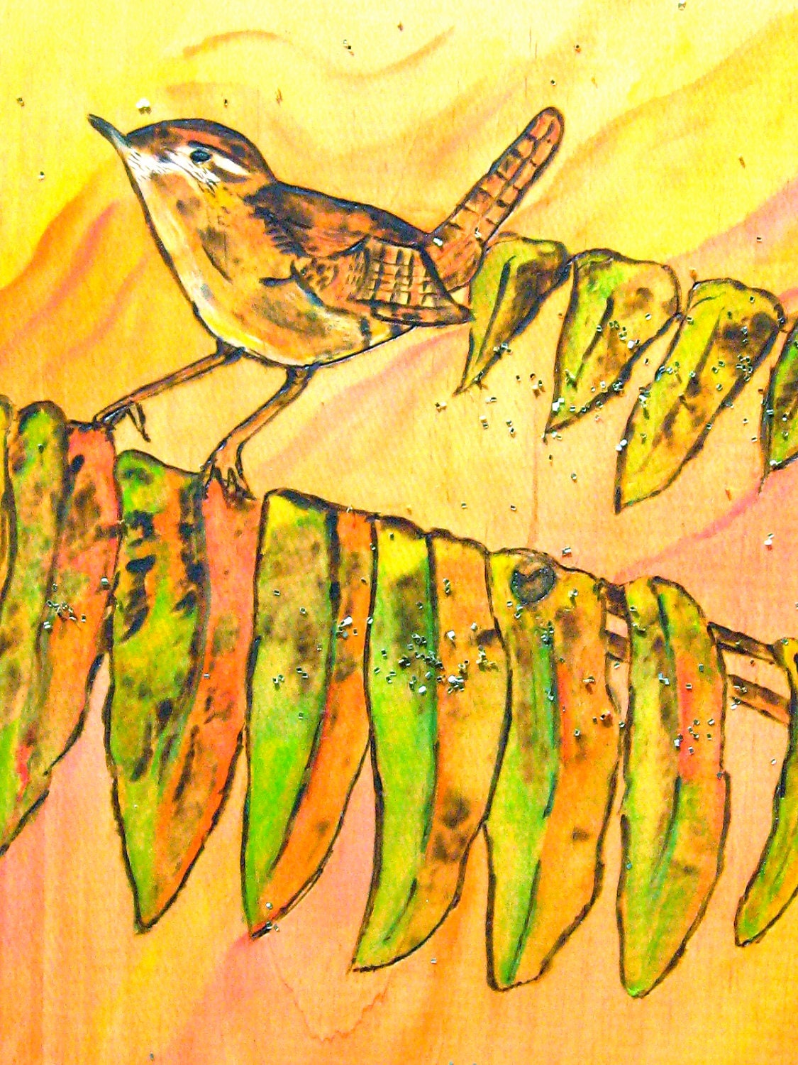 Carolina Wren on Wood-burned Plaque.