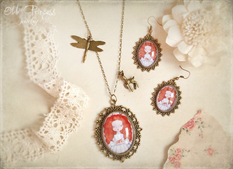 FOREST FAIRY TALE Unique Antique Bronze Art Cameo Necklace By Odd Princess, Wearable Art, Christmas Gift