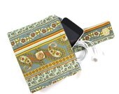 Accessory Pouch Wallet,  Zipper Pouches, Paisleys, Teal, Blue, Gold