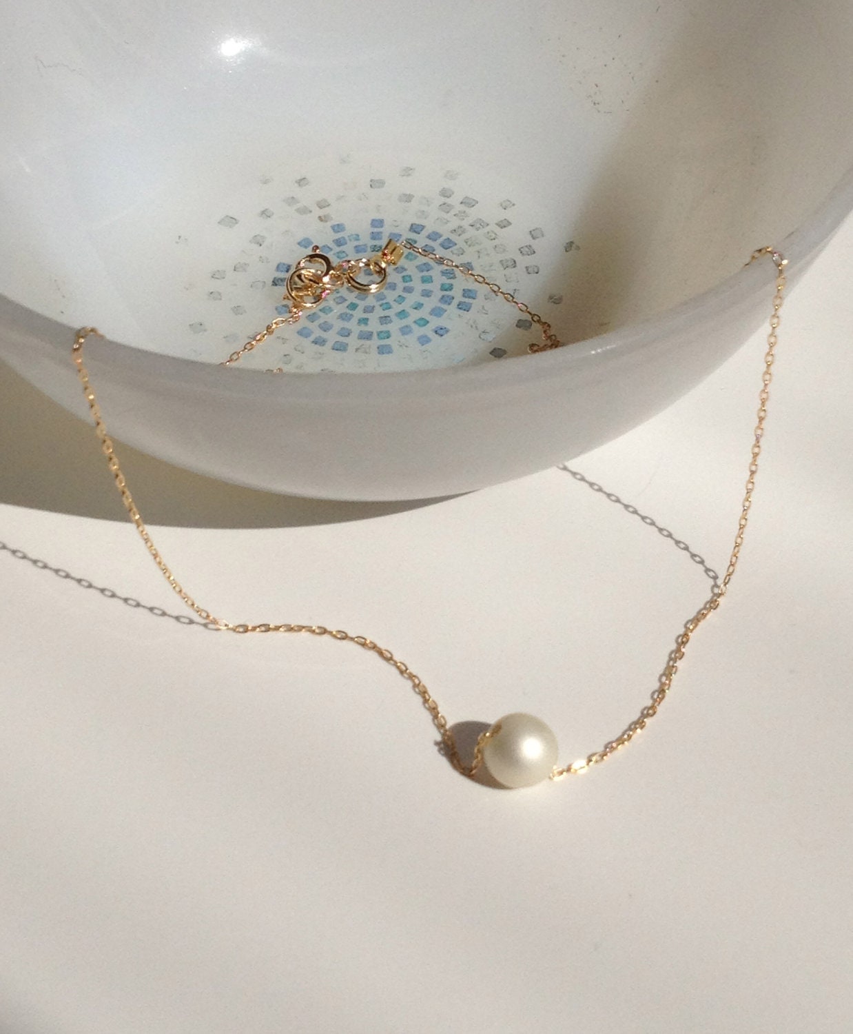 Pearl Necklace // delicate gold, silky chain // vintage modern jewelry by LilahV