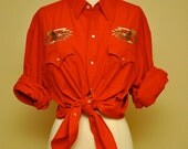Western Pearl Snap Blouse Red with Embroidered Bald Eagle by Ely Cattleman Mens or Womens Button Up