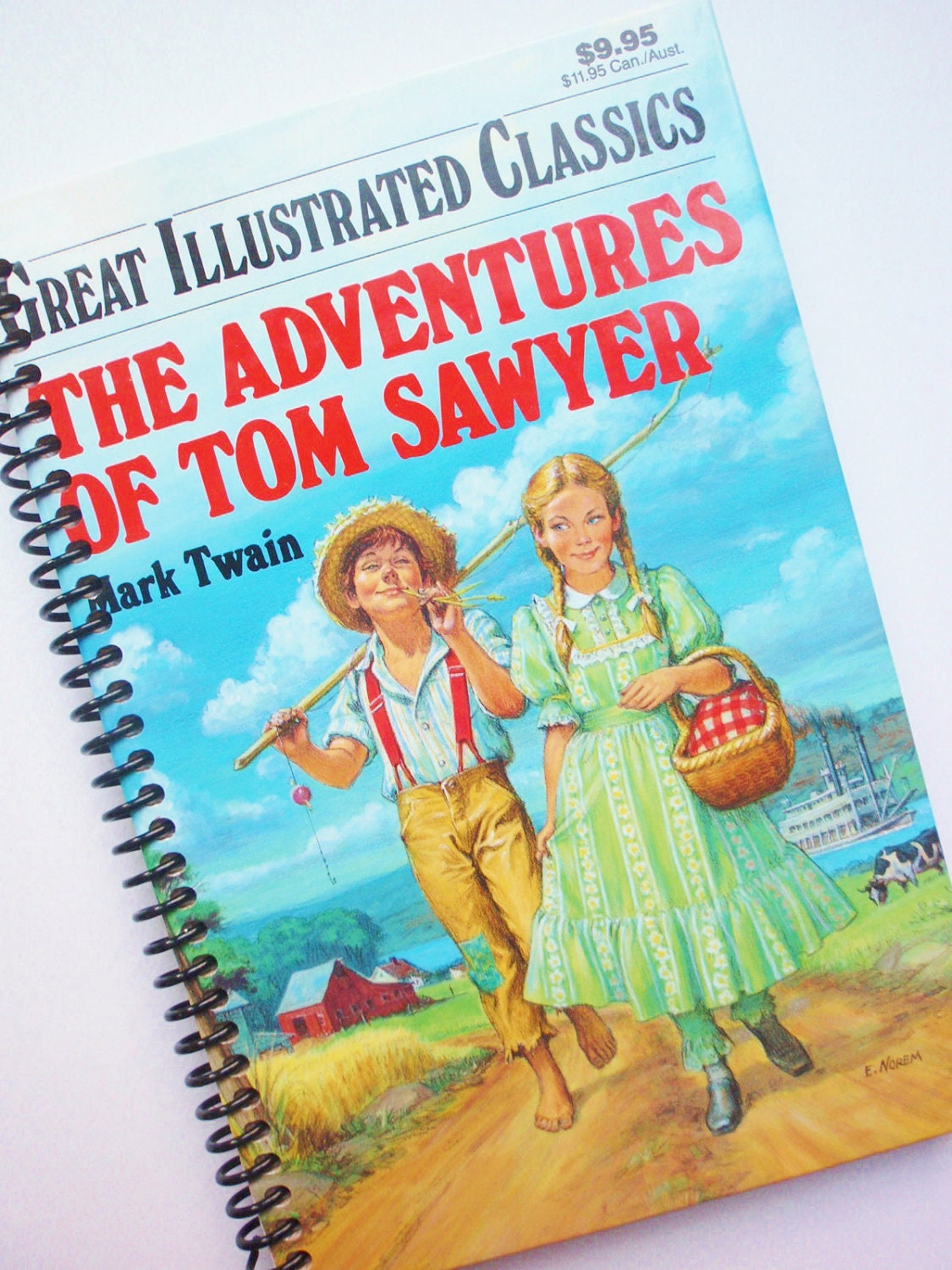 TOM SAWYER  journal notebook Mark Twain Book Recycled Upcycled Spiral Bound Great Illustrated Classics