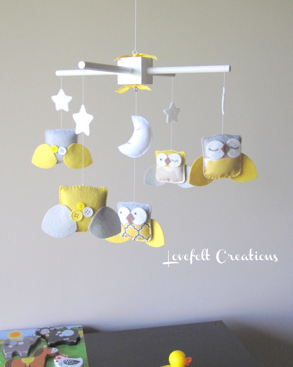 Baby Crib Mobile - Baby Mobile - Yellow and Gray Baby Mobile - Owl Mobile - Neutral Mobile