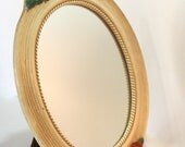 Vintage Chippy Shabby Cottage Chic Syroco Oval Mirror with red rose buds and stand for your vanity