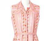 70s Collar Dress Vintage Mini Dress or Top Pink Red Floral Print With Belt Medium Large