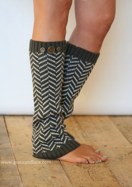 Chevron Crest : very DARK Grey Chevron Leg Warmers w/ Assorted Metal Military Buttons (item no. 1-9)