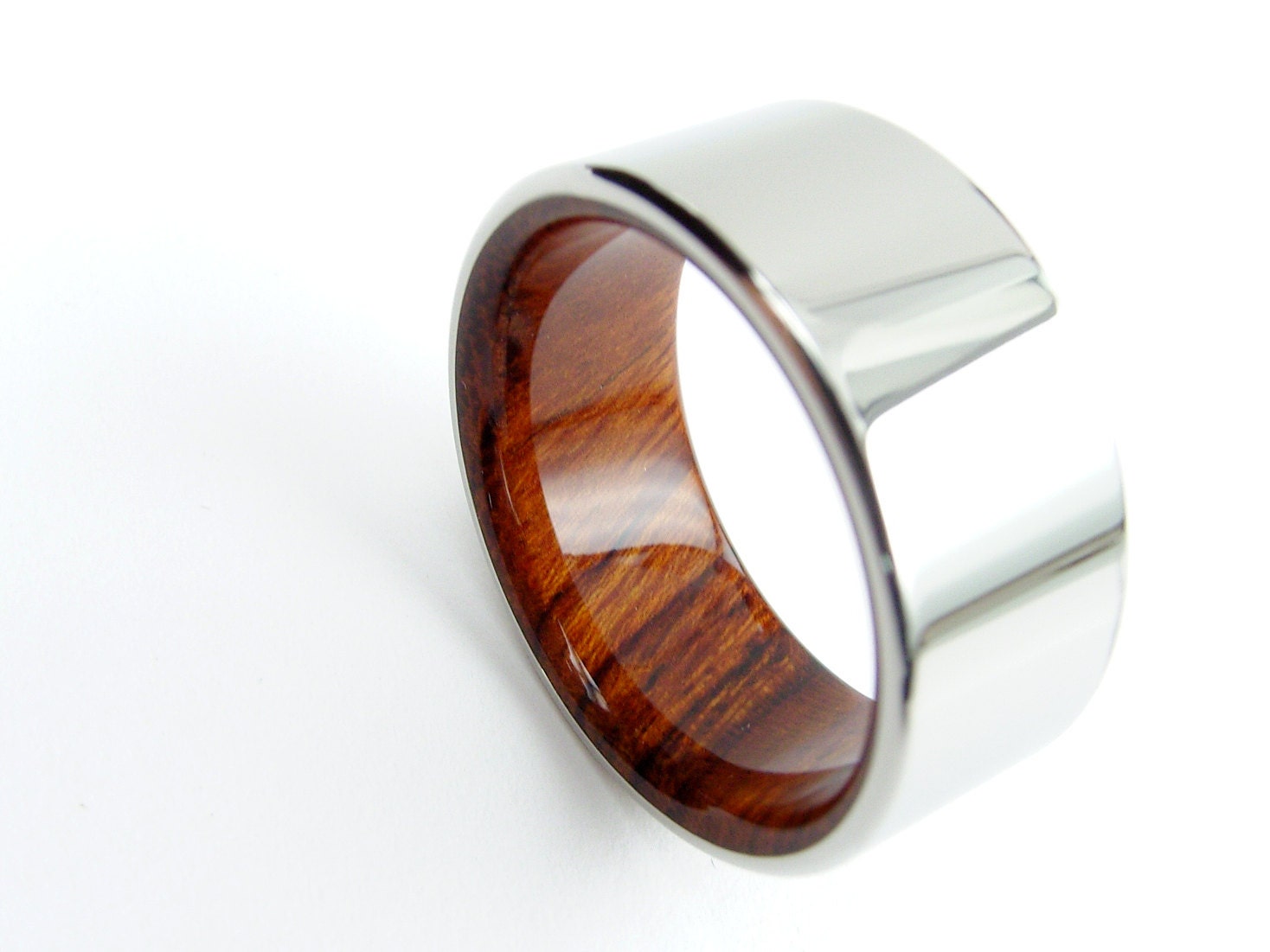 Wood and Titanium ring -- Rosewood interior with polished Titanium exterior