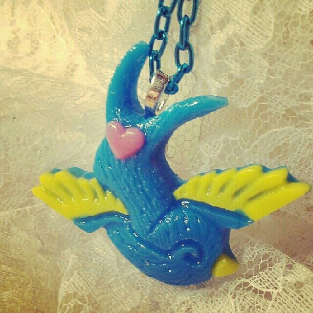 Tattoo Style Swallow Resin Necklace
