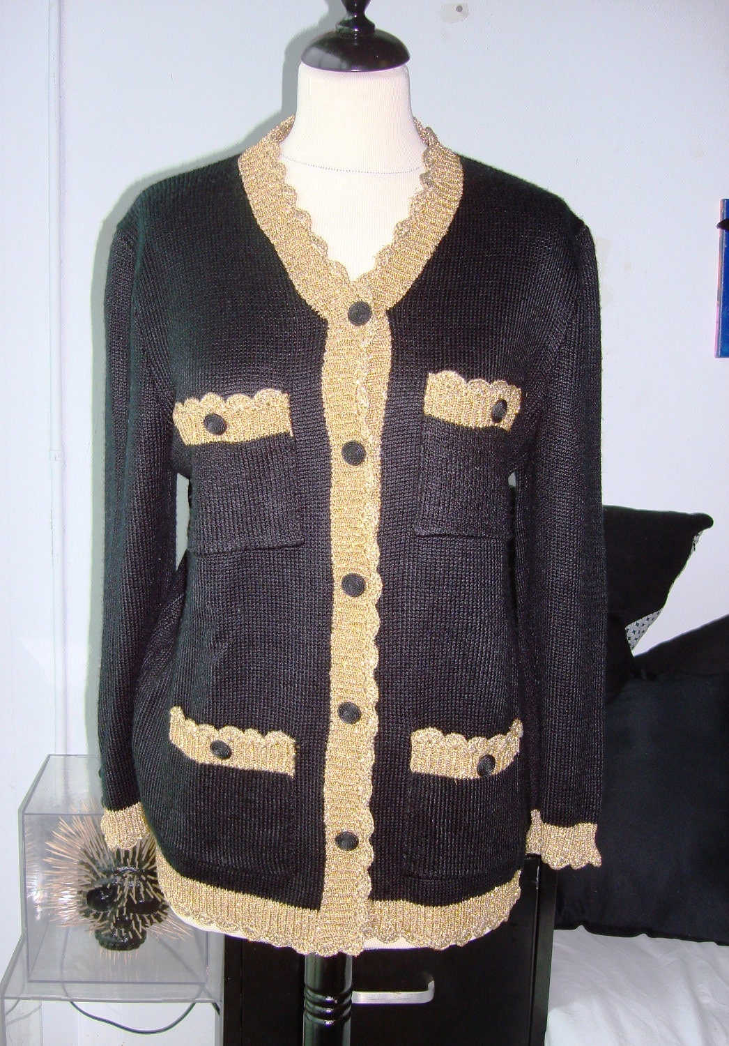 Vintage women Gold Lurex and black Jacket  1980s