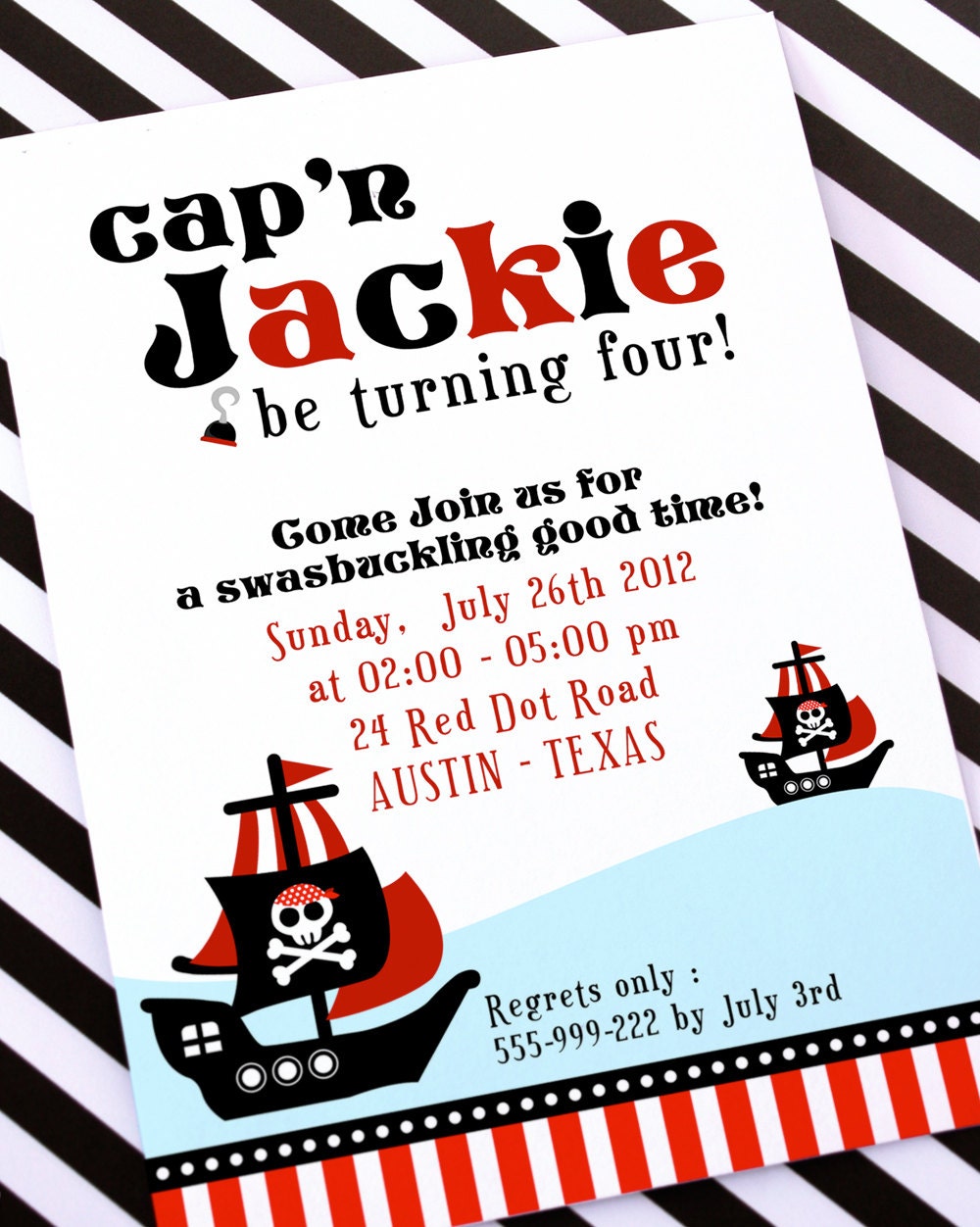 DIY PRINTABLE Invitation Card - Red Pirate Birthday Party Invitation - PS831CA1a1 Il_570xn