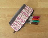 Pencil Case, Zipper Pouch, Small Cosmetic Bag in Lena with Ash Gray Accents