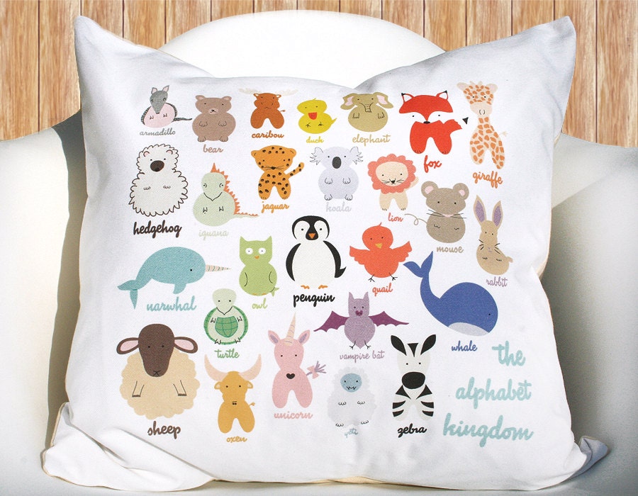 Alphabet Kingdom Animals 16 18 inch removable throw pillow cover case eco friendly baby children nursery gift