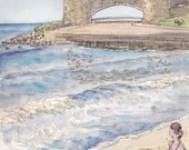 Fine art girl at Narragansett beach signed art print landscape beach swimmer painting Rhode Island Giclee  8.5x11