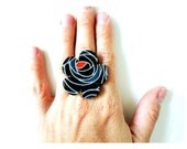 Modern Flower Ring, Black Ring, Laser Cut Ring, Cocktail Ring, Japanese Paper, Cherry Blossom, Statement Piece, wood ring, paper ring,