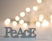 Peace Photo, Silver Gold Natural Pale Decor, Golden Beige Champagne Holiday Lights Bokeh Silvery Glitter Word Art, 8x10 Neutral Photography - findingfocus