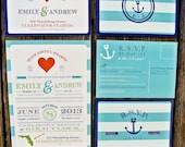 Nautical Wedding Invitation Suite: Striped Modern and Retro Anchor
