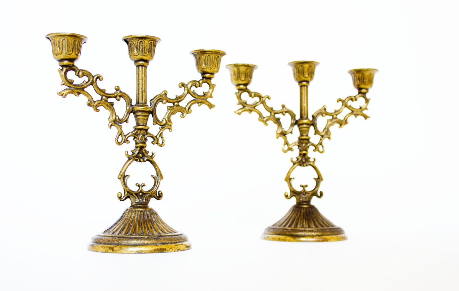 Brass Candelabra Set Mid Century Ornate Candle Holders Made in Italy Free Shipping