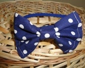 Blue and white polka dot oversized bow on navy and glitter fabric headband Japan style lolita decora cosplay