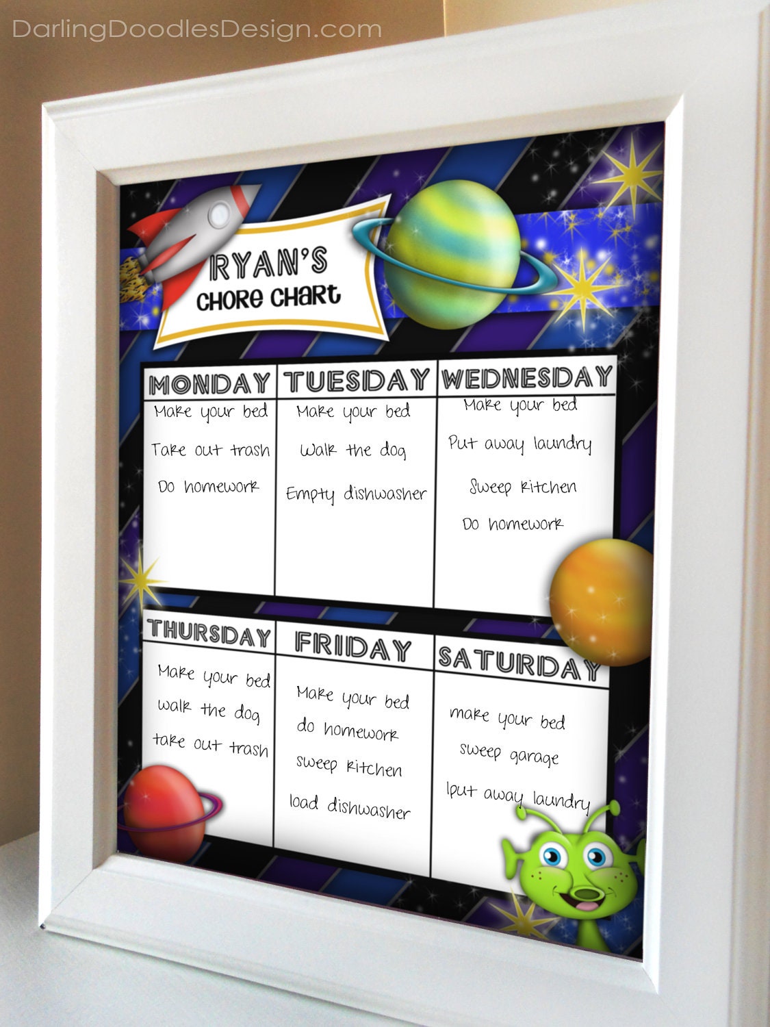Custom Printable Boy Chore Chart Six Designs to Choose From