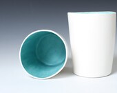 Large Cup/ Small Vase White Satin and Turquoise Matte Handmade Ceramic Pottery Cup / Simple, Modern and Beautiful White Cups
