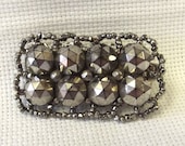 Antique Hair Clip, Repurposed Appliqué, Silver Plated Beads, Hand Beaded, 1920s