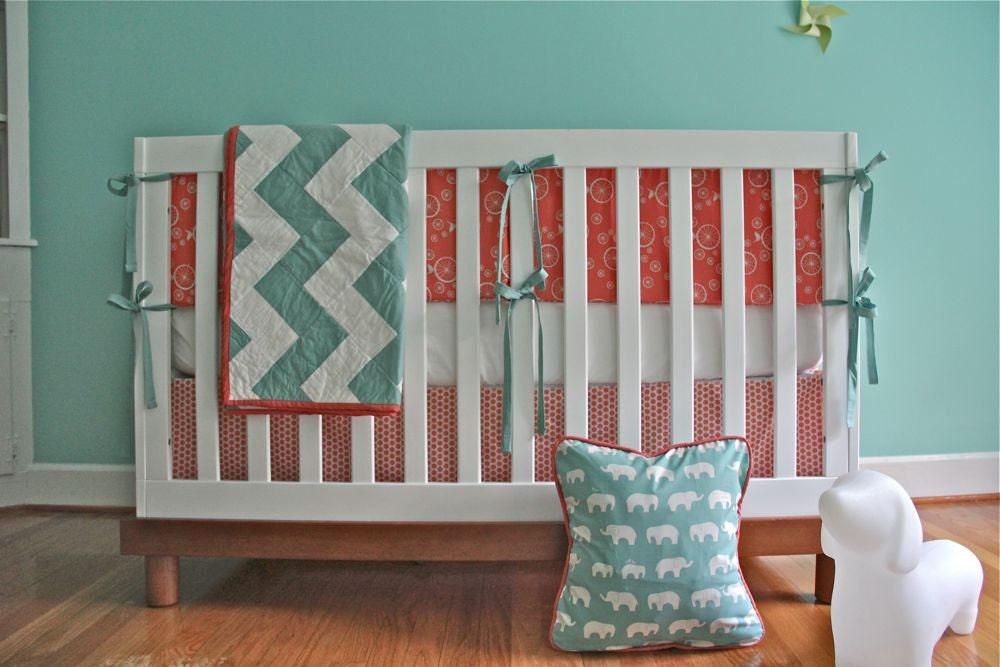 organic coral and aqua 7-piece bedding