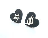 Mass Effect Paragon Renegade Earrings , Engraved Logos, Laser Cut Black Heart Stud Earrings