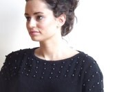 pullover sweate, 80s sweater, beaded sweater, black sweater - size medium