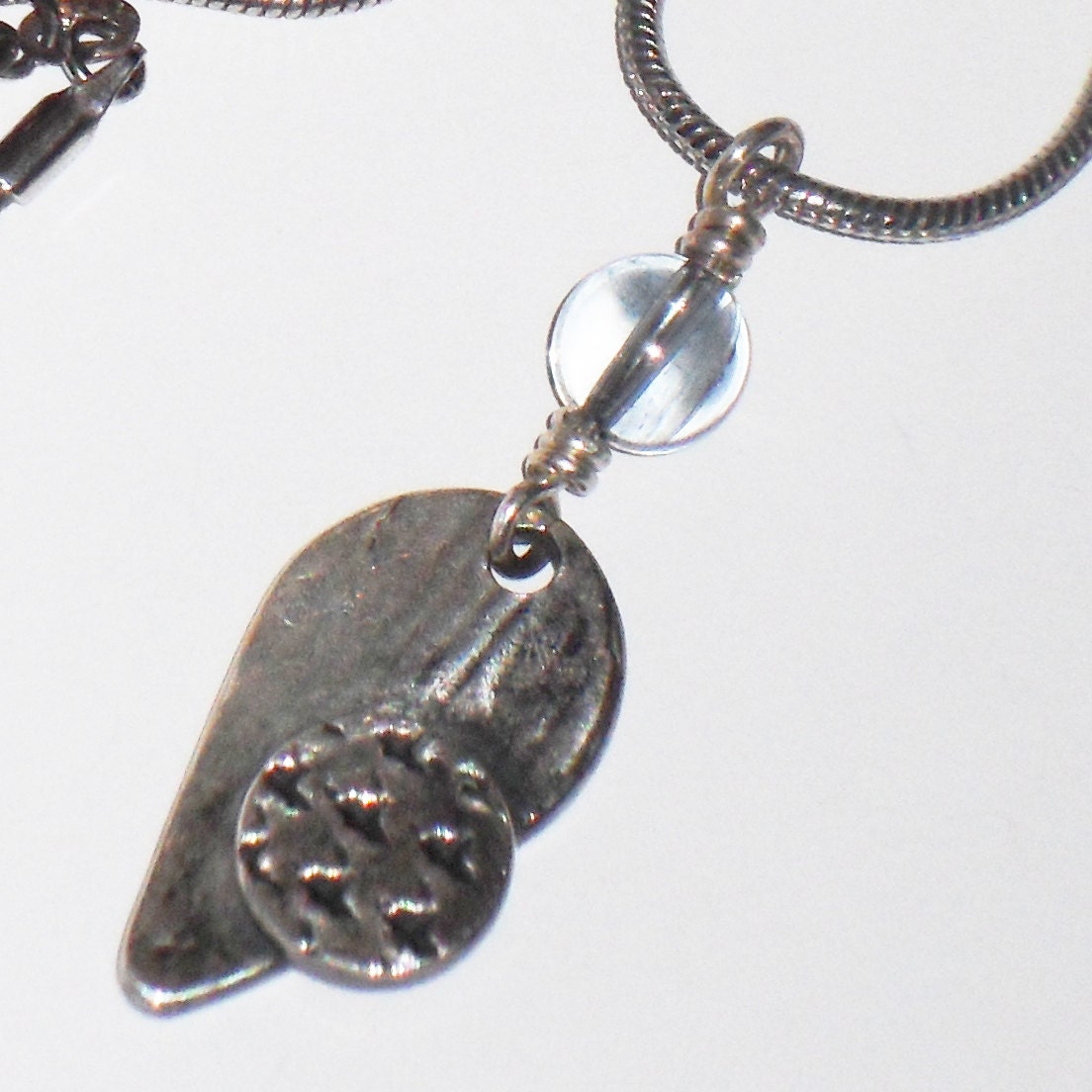 Geometric Teardrop - Silver & Quartz Pendant on a Chain