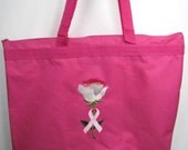Embroidered Breast Cancer Awareness Rose Zippered Tote Bag