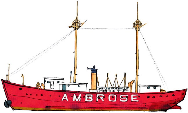 USCG Lightship Ambrose (LV 87 / WAL 512): ship print / nautical illustration