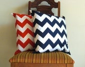 Red Navy blue pillow covers 18 x 18  Decorative modern chevron white red crimson scarlet Riley Blakezig zag cotton Handmade Set of TWO